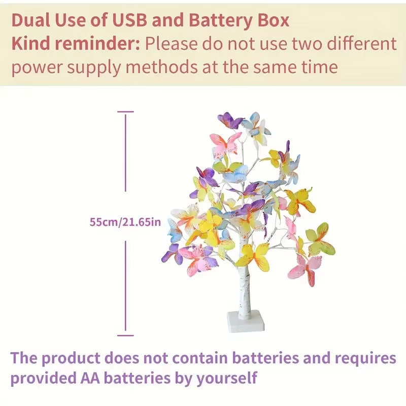 LED Butterfly Tree Light Simulation Tree Butterfly USB Desktop Decorative Light for Wedding Birthday, Home and Office Decoration