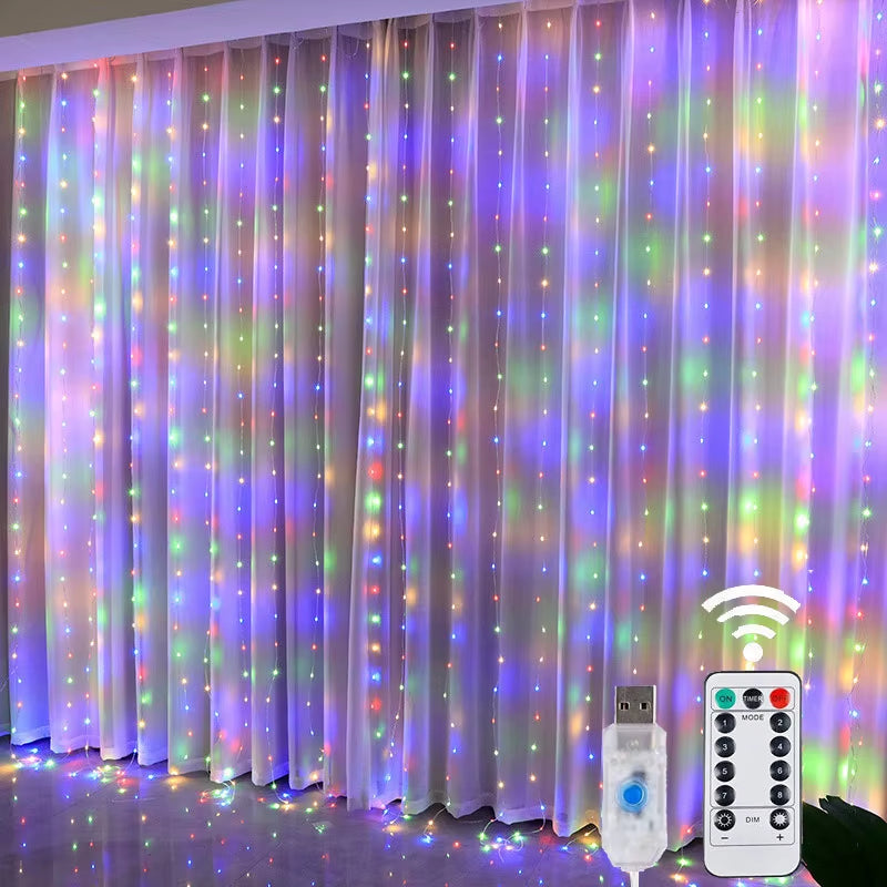 Christmas Lights LED Fairy String Curtain Lights 8 Mode Remote USB Festoon Christmas Decor for Home Holiday New Year Lamp