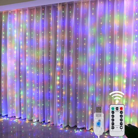 Christmas Lights LED Fairy String Curtain Lights 8 Mode Remote USB Festoon Christmas Decor for Home Holiday New Year Lamp