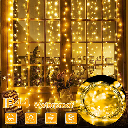 Christmas Lights LED Fairy String Curtain Lights 8 Mode Remote USB Festoon Christmas Decor for Home Holiday New Year Lamp