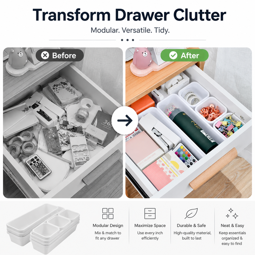 8-Piece Drawer Organizer Tray Set