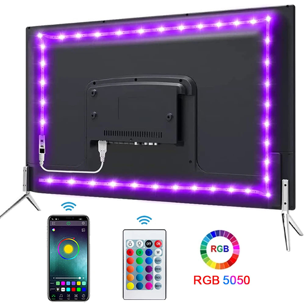 Tape Bluetooth USB LED Strip Light 5050 SMD 5V USB RGB Lights Flexible LED Lamp Tape Ribbon RGB Self-Adhesive TV Desktop Diode