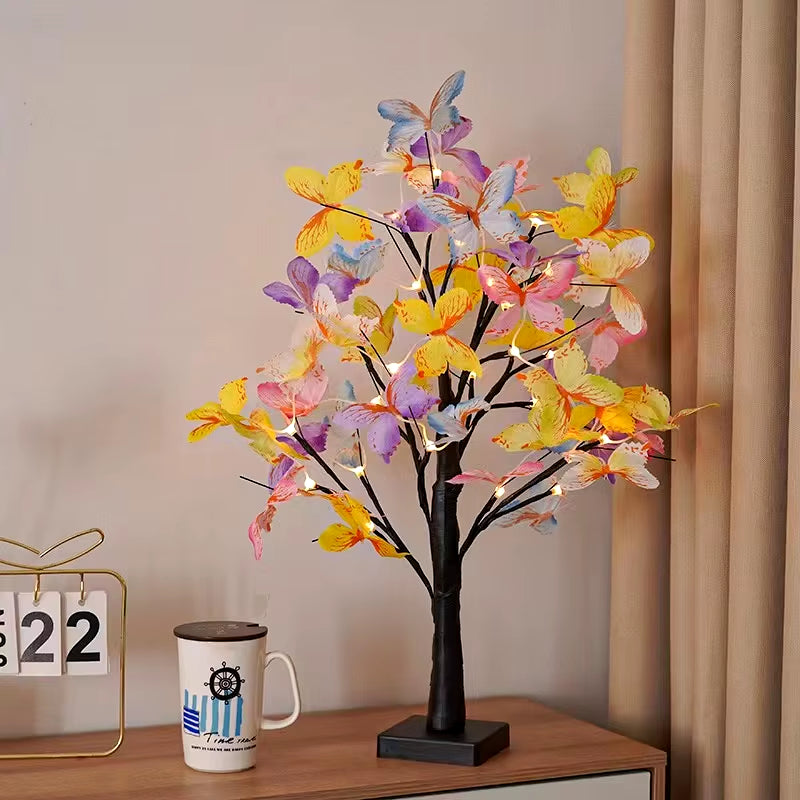 LED Butterfly Tree Light Simulation Tree Butterfly USB Desktop Decorative Light for Wedding Birthday, Home and Office Decoration