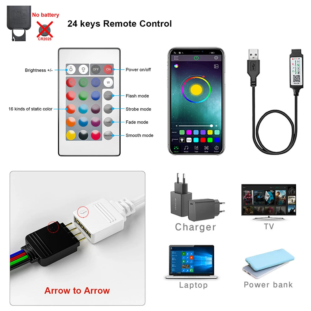 Tape Bluetooth USB LED Strip Light 5050 SMD 5V USB RGB Lights Flexible LED Lamp Tape Ribbon RGB Self-Adhesive TV Desktop Diode